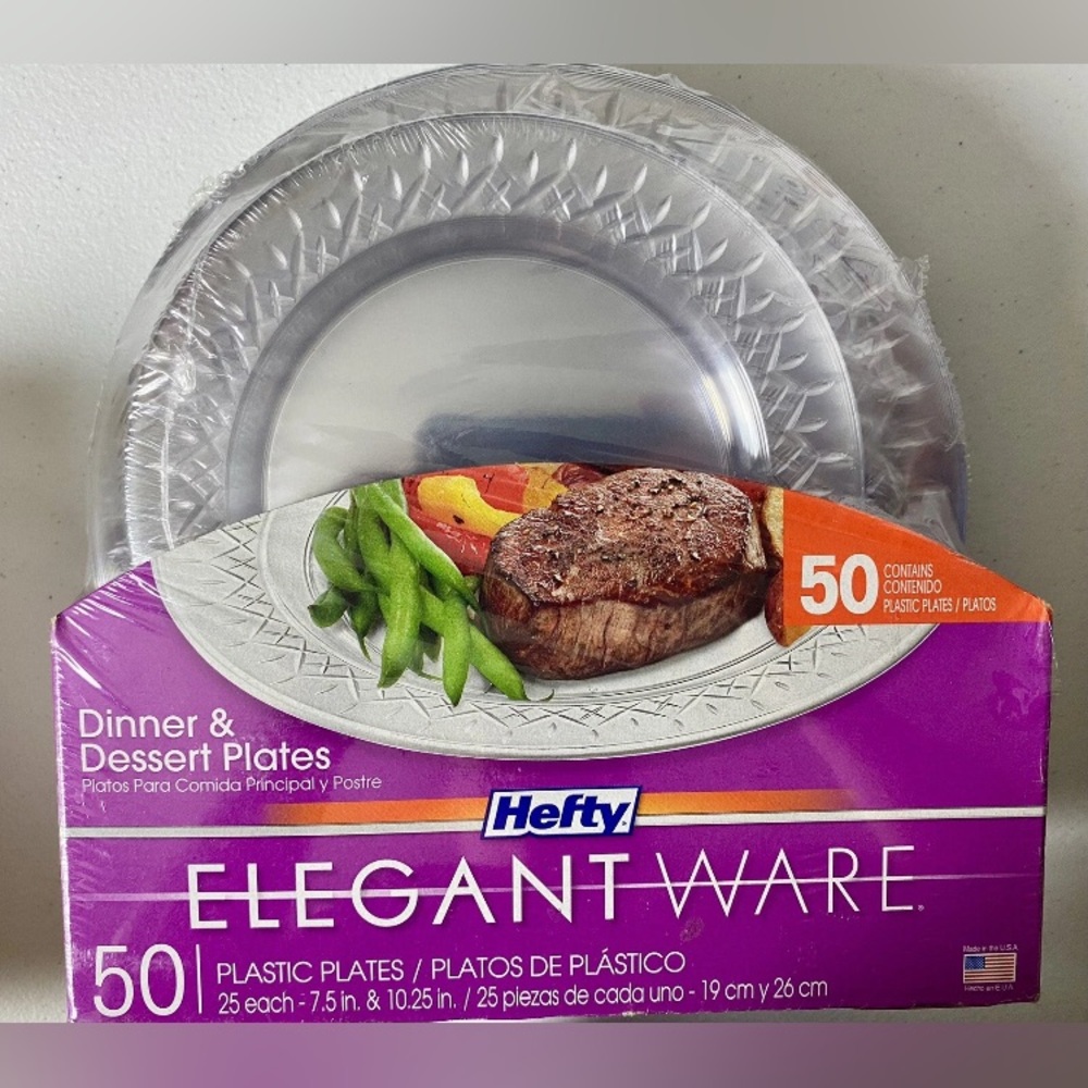 Hefty Elegantware Clear Disposable (50 pc) 25 Dinner Plates 25 Dessert Plates.
